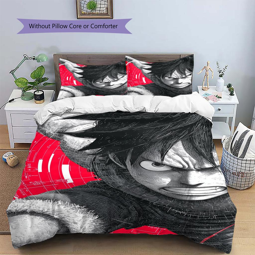 Luffy Patterned Pillowcase & Duvet Cover Set Anime Culture Printed Bedding for Bedroom Interior for Fans.-TING