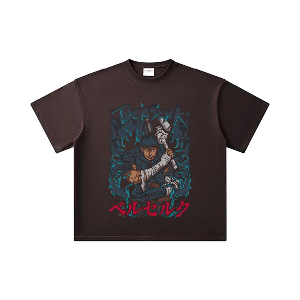 260 GSM Double Yarn 32 Count 100% Cotton Berserk V10 Print Unisex Heavy Cotton T Shirt