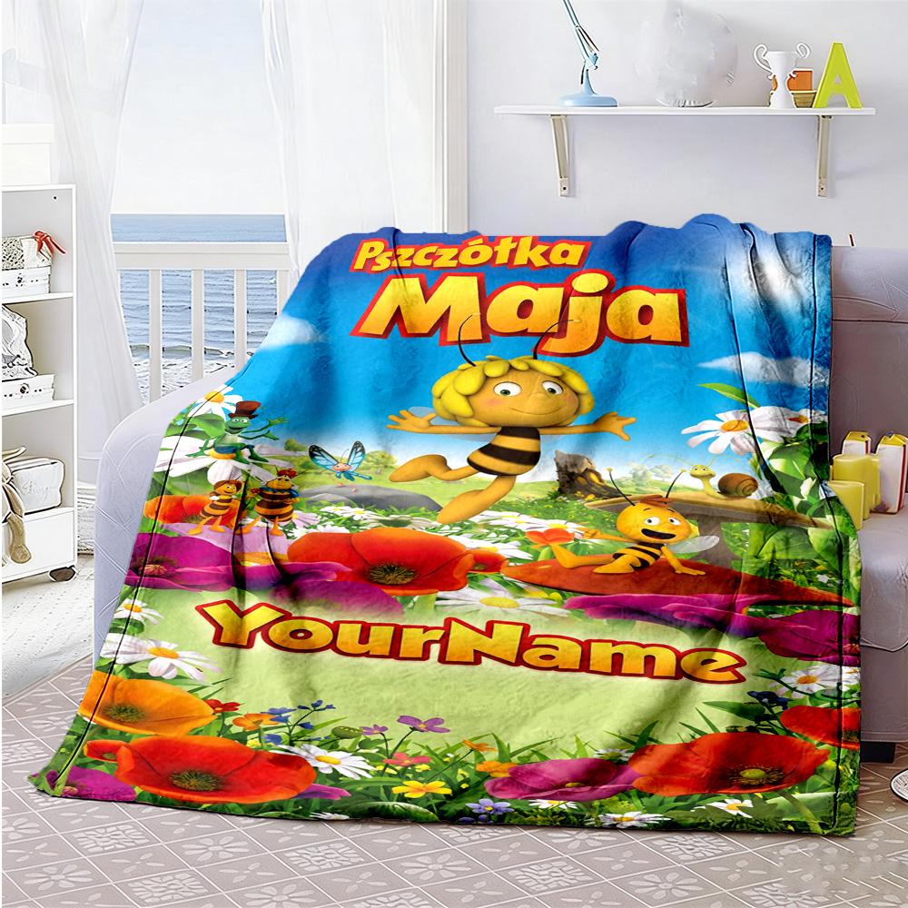 Biene Maja Customize Your Name Blanket Lightweight Personalized Blanket Ultra-Soft Suitable for Living Room Bedding Home Decor Bed