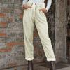 Fashion High-waist Solid Straight Pants Autumn Winter Office-lady Casual Corduroy Loose Fit Womens Trousers With Pockets 30457