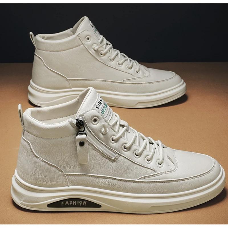 Fashion 2024New Men Boots Autumn High Top Leather Casual Shoes Fashion Cotton Shoes Flat Ankle Boots Business Outdoor Shoes Man Sneakers