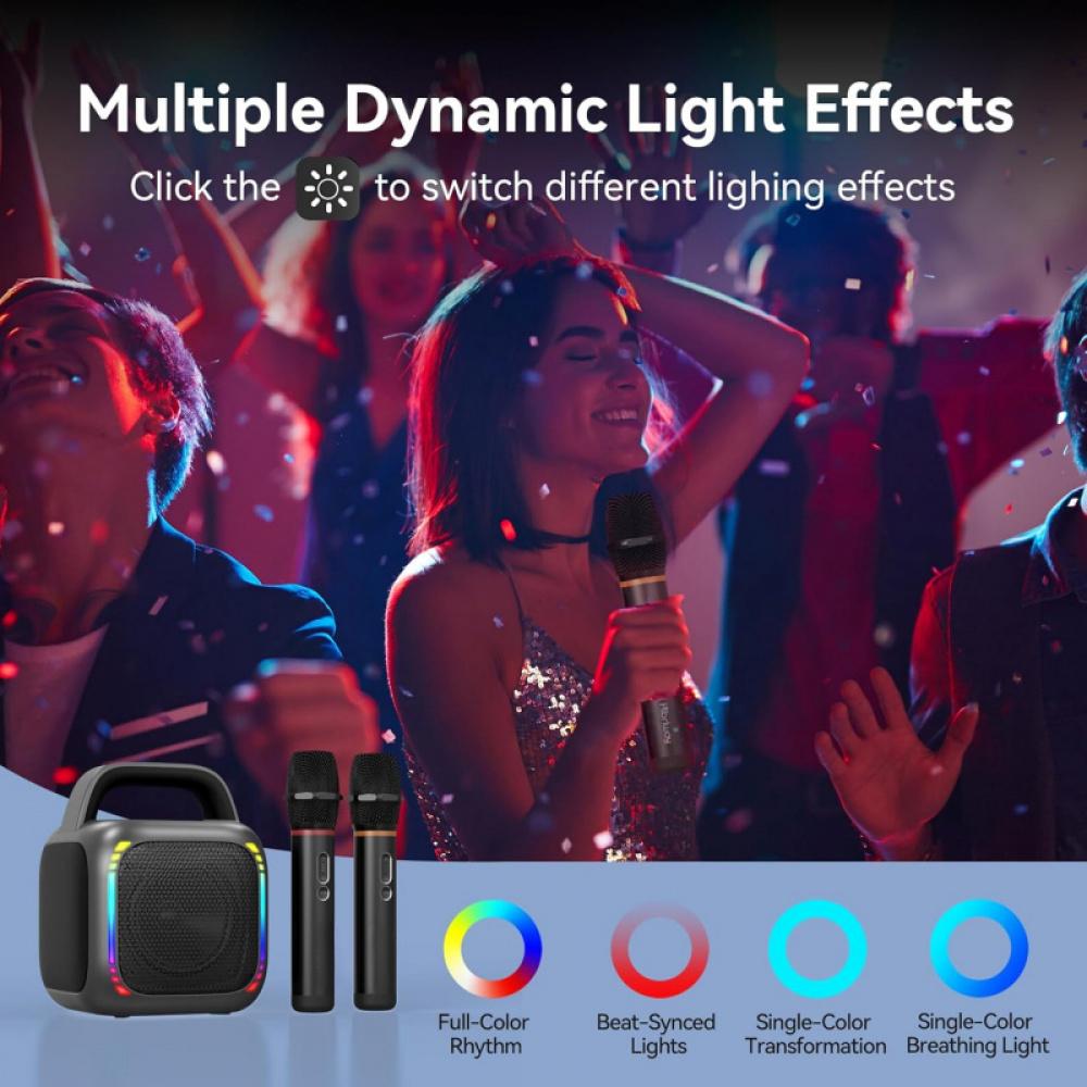 Караоке-машина с 2 беспроводными микрофонами, 5.0 Bluetooth 50 Вт динамик для взрослых и детей, ручка и RGB-подсветка, поддерживает карты памяти TF/USB/Aux In/TWS