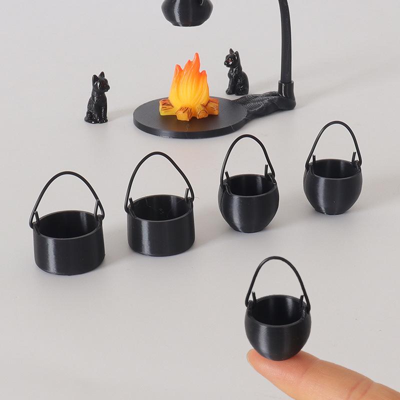 4/5Pcs Dollhouse Mini Hanging Stove Stockpot Fire Pile Model Dollhouse Outdoor Camping Scene Decoration Dolls House Accessories