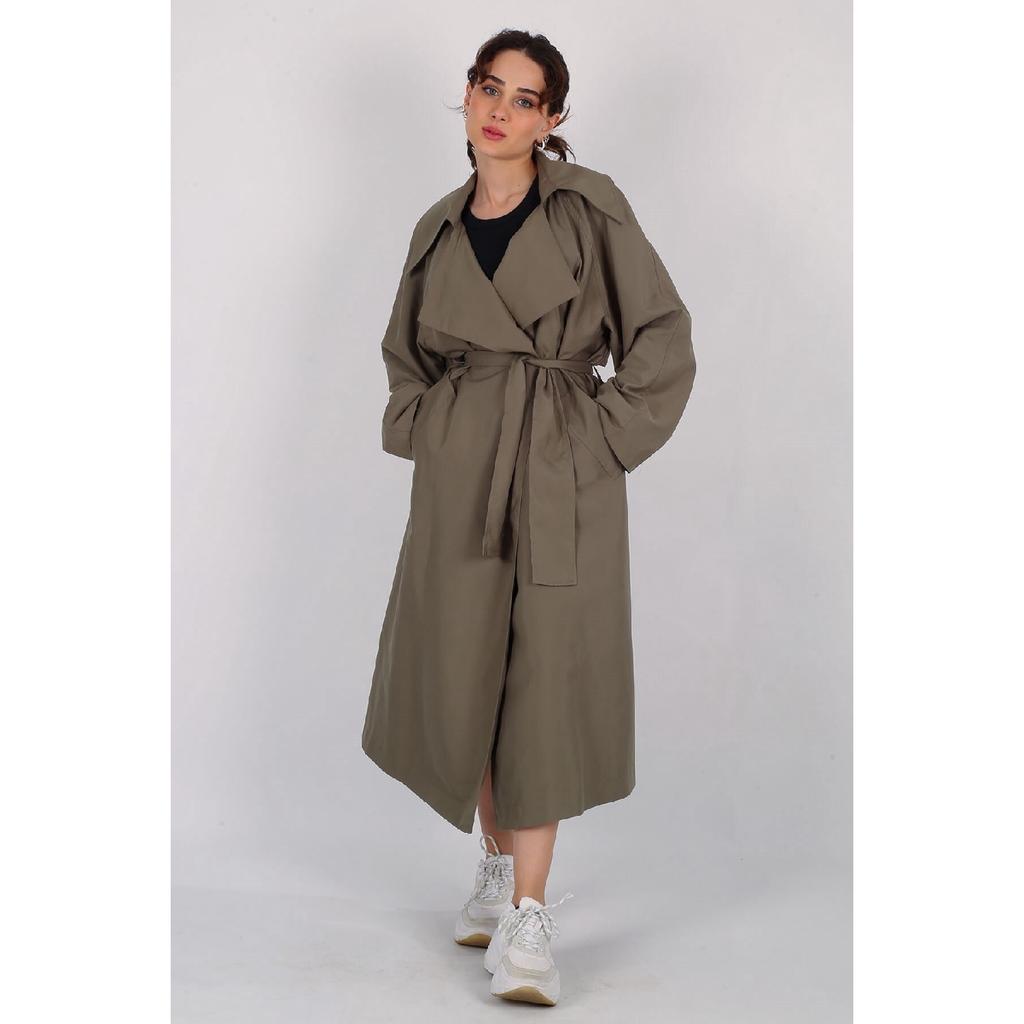 Women's Beige Belted Seasonal Trench Coat