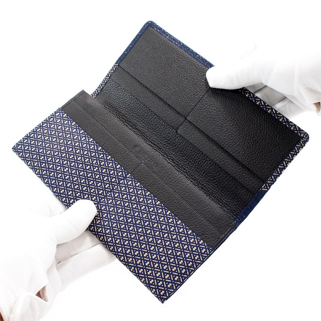 Длинный кошелек Inden с тыквой для монет, темно-синий x черный и белый лак 8215 [Indenya], кошелек, оленья кожа, Ihori, узор,