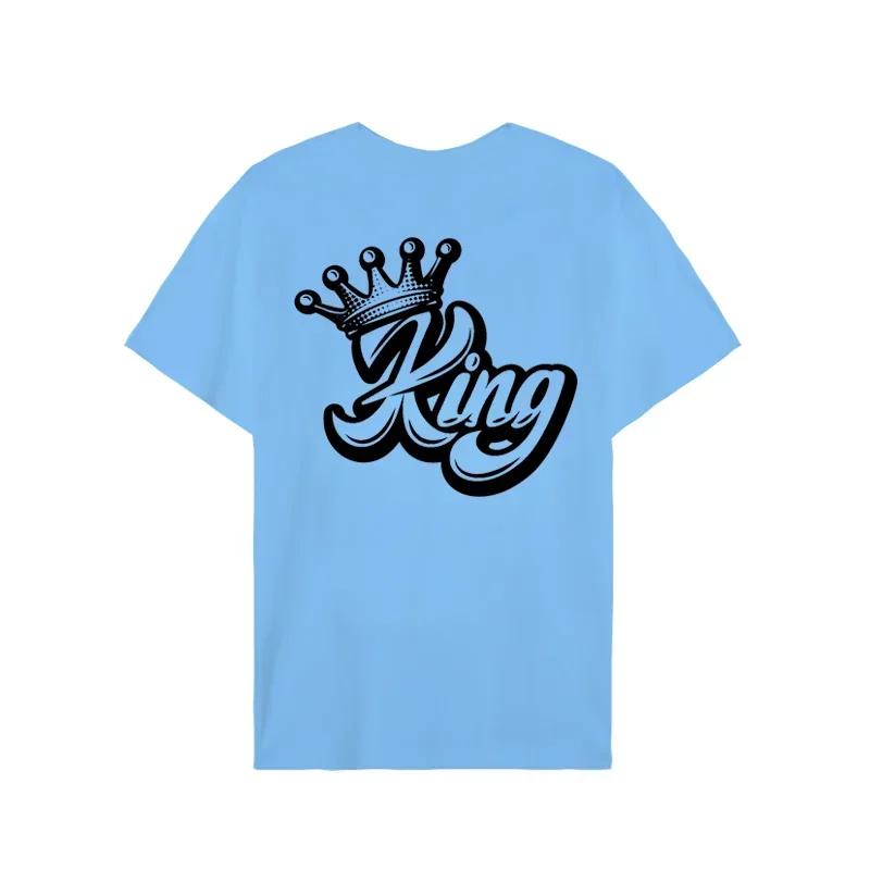 King Queen Crown Print Lover Couples Tee Shirt Harajuku Women T-shirt Crown Couple Matching Tshirt Clothes Summer Women Man Tops