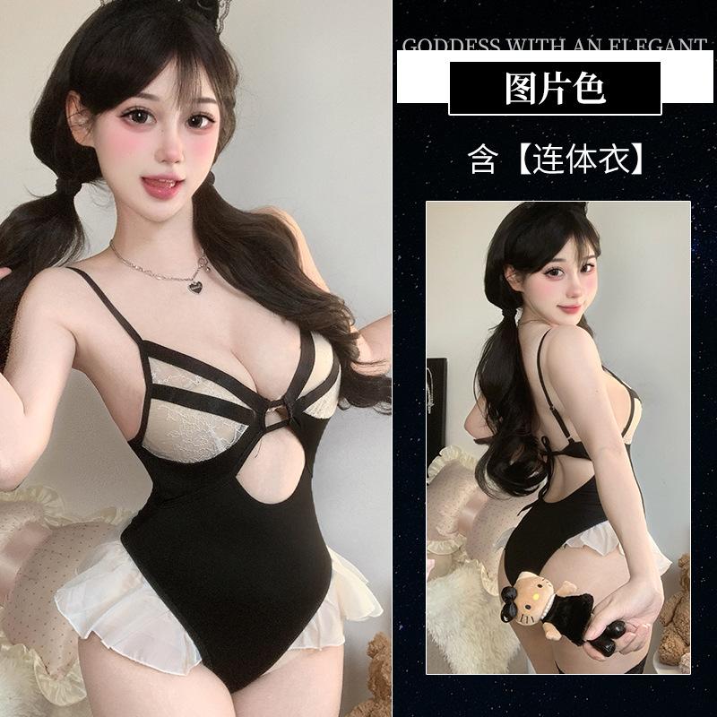 Cute rabbit open crotch onesie take-off suit sex underwear cute lace sexy naked buttocks