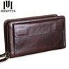 Cowhide Men Clutch Wallets Genuine Leather Long Purses Business Large Capacity Wallet Double Zipper Phone Bag For Male