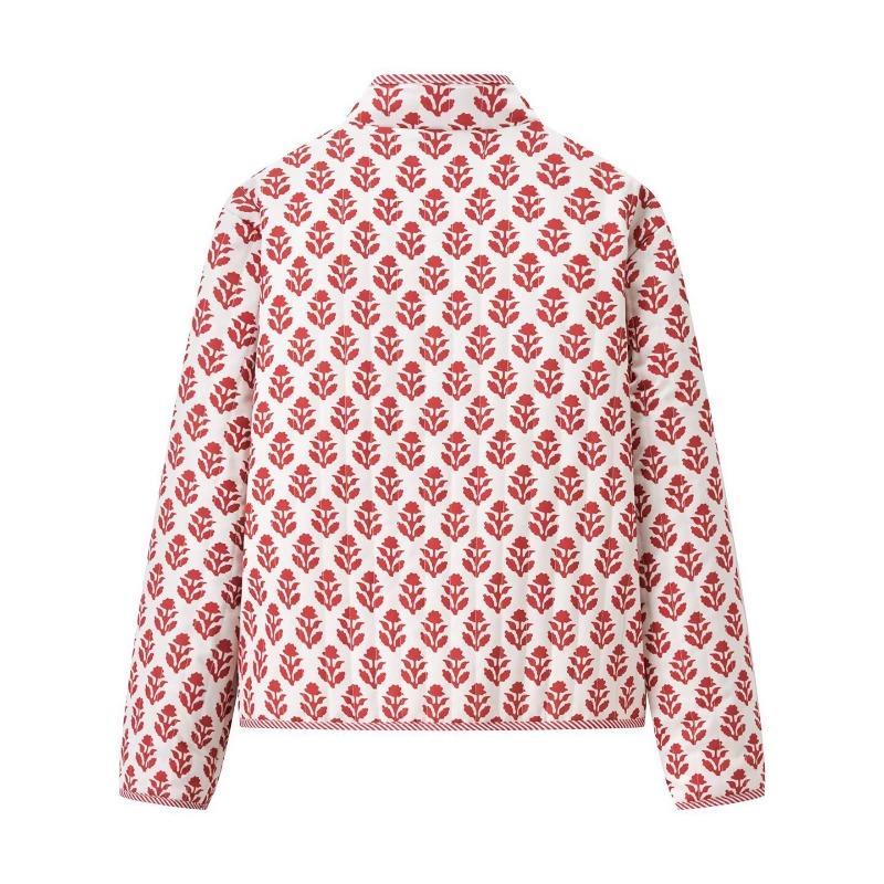 Women Reversible Floral Print Long Sleeve Cotton Padded Coat Winter Simple Versatile