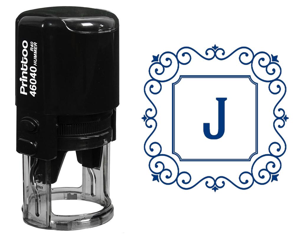 Printtoo R-40 Square Swirl Border Alphabet J Monogram Initial Office Стационарная самокрасящаяся резина