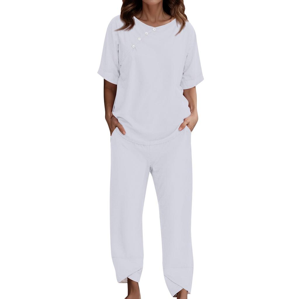 Женский костюм для отдыха, пижама, свободные брюки с короткими рукавами, домашняя одежда из двух предметов