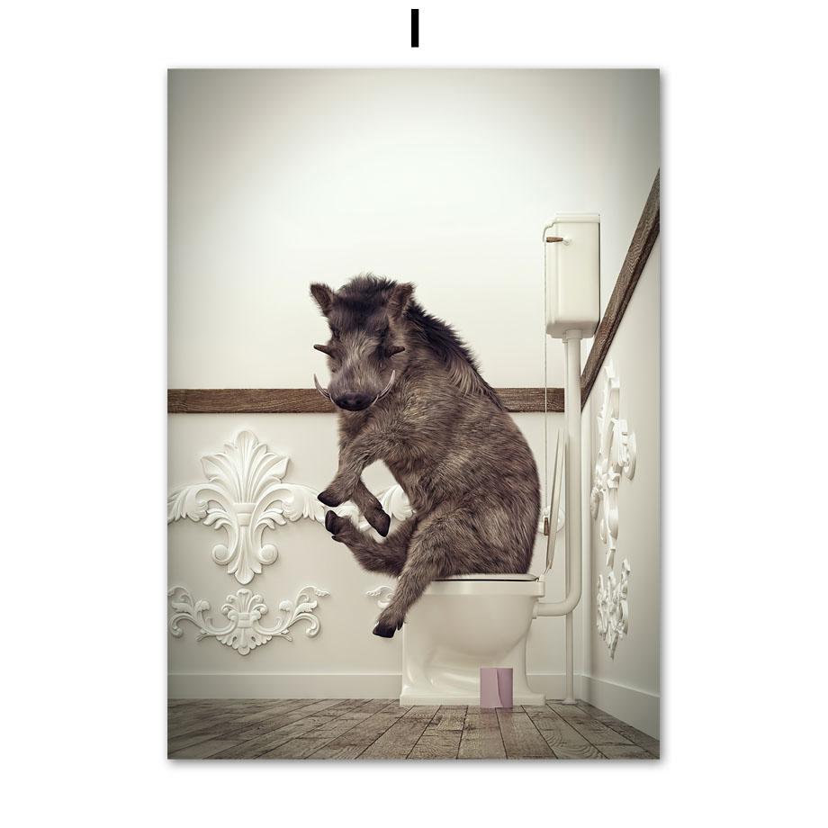 Ванная комната Юмор Дракон Жираф Слон Медведь Корова Енот Настенная живопись Печать на холсте Картина Ванна Плакат на скандинавскую тему Декор для туалетной комнаты