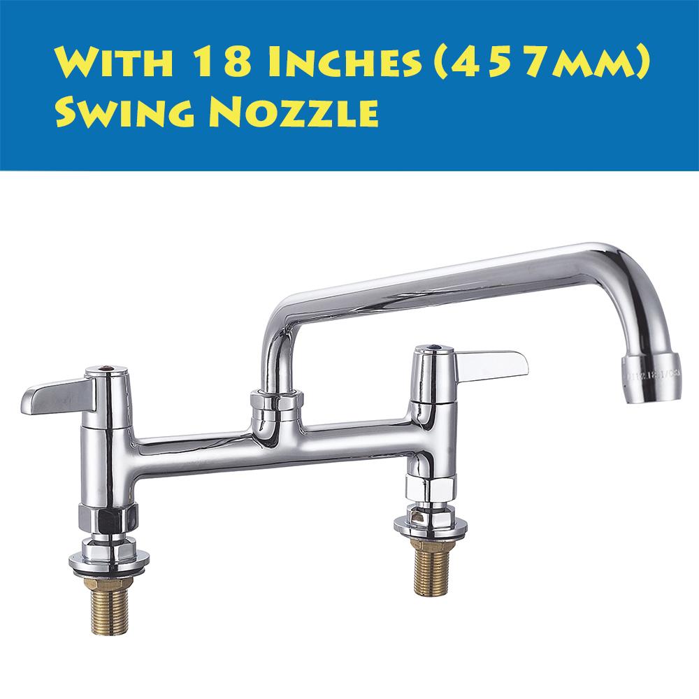 Commercial Industrial Brass Deck Mount Dual Handle Kitchen Faucet with Selectable Spout 8 Inch Center for Hotels & Restaurants