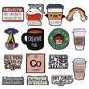 Iced Coffee Enamel Pin Creative Fuel Deja Brew Life Happens Coffee Helps Brooch Funny Lapel Badges Jewelry Gift for Kids Friends