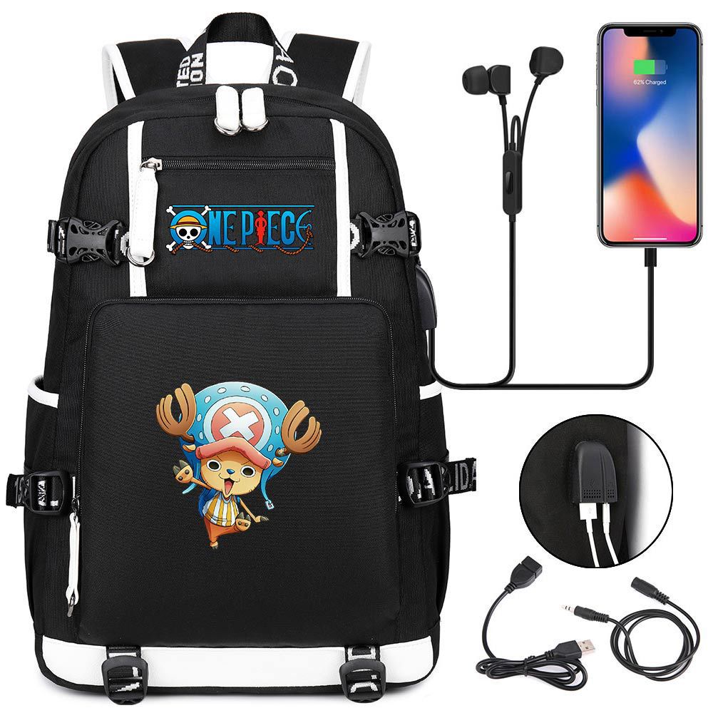 Рюкзак с USB-наушниками One Piece для подростков, студентов, повседневных поездок, Аниме-товары, Большая вместимость, Водонепроницаемый, Прочный