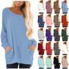 Женская модная однотонная футболка с круглым вырезом, длинный рукав, свитер, повседневный топ