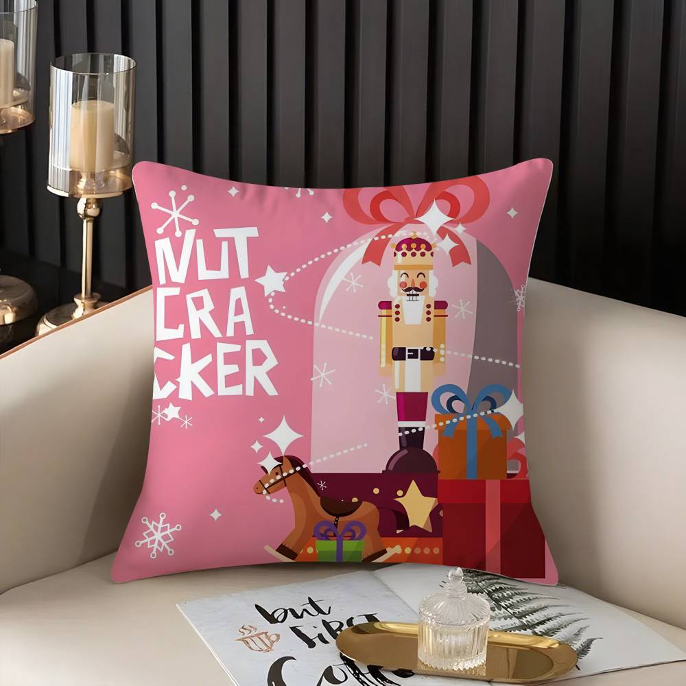 Nutcracker Soldier Christmas Pillow Case Home Dorm Chair Back Short Plush Double-sided Printing Office Nap Time Cushion Cover