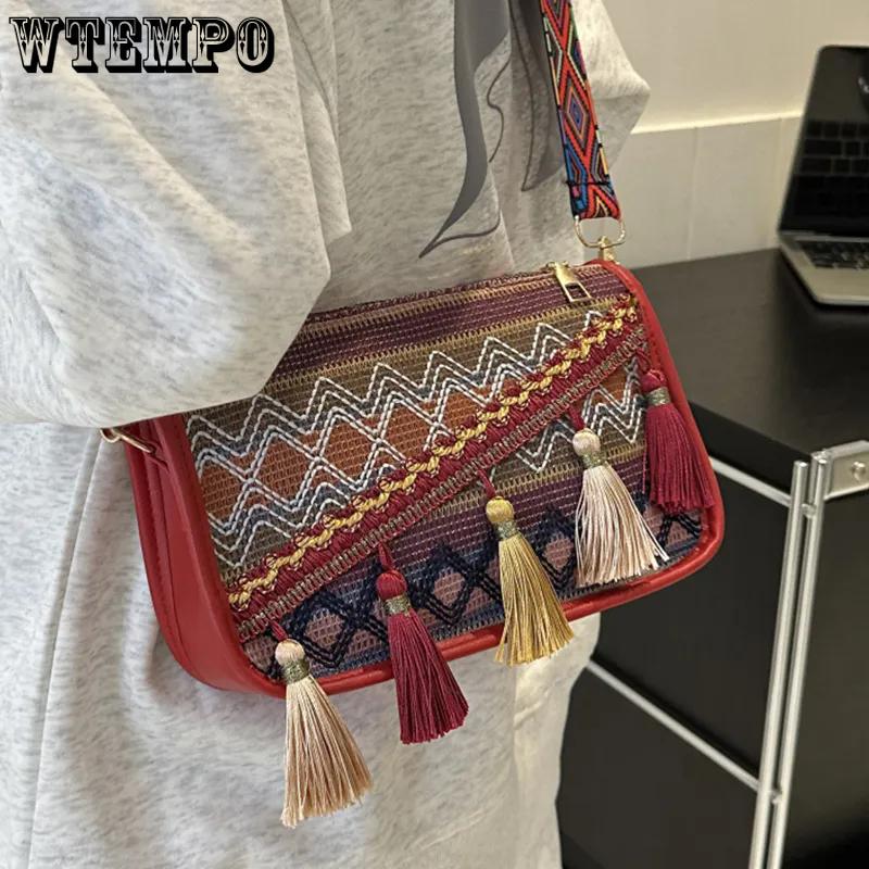 WTEMPO Сумки в этническом стиле для женщин, высококачественные сумки через плечо, повседневные стильные универсальные сумки через плечо Singer