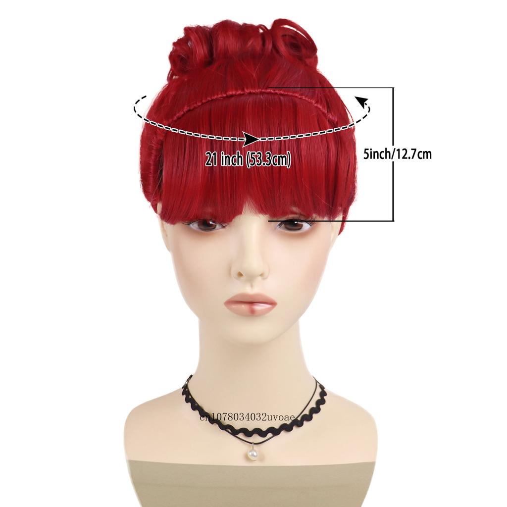 Synthetic Hair Red Updo Wig with Bangs and Bun Short Curly Wigs for Women Girls Halloween Costume Party Cosplay Heat Resistant