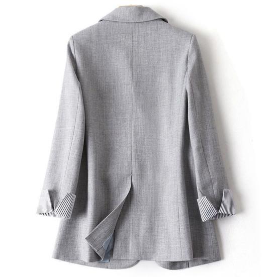 Женский осенне-весенний костюм, пальто, формальный деловой стиль, сплошной цвет, одна пуговица, длинный рукав, карманы с лацканами, полосатые манжеты, приталенный OL, кардиган для поездок на работу