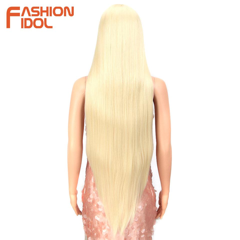 FASHION IDOL 38 inch Straight Hair Synthetic Lace Front Wigs For Women High Temperature Fiber Ombre Blonde Highlight Cosplay Wig