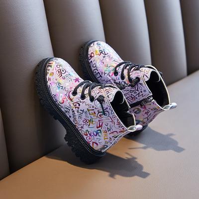 Обувь для девочек, детские короткие сапоги Martin, новинка 2023 года, универсальные весенне-осенние модные черные хлопковые сапоги принцессы в британском стиле