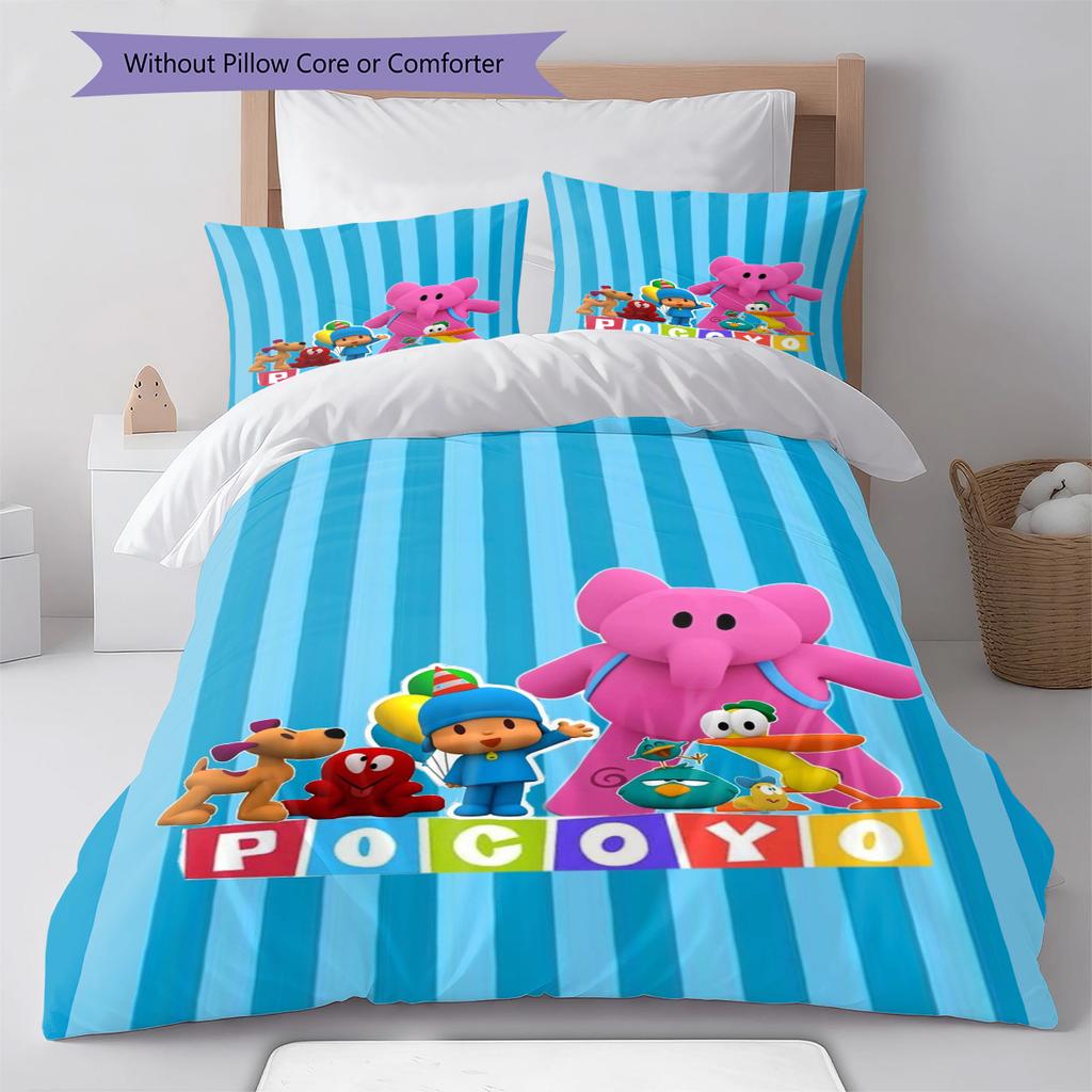 Pocoyo Cartoon Pattern Bedding Set Quilt Cover Pillowcase Home Decor Gift (1 * duvet cover + 2 * pillowcase, without core)