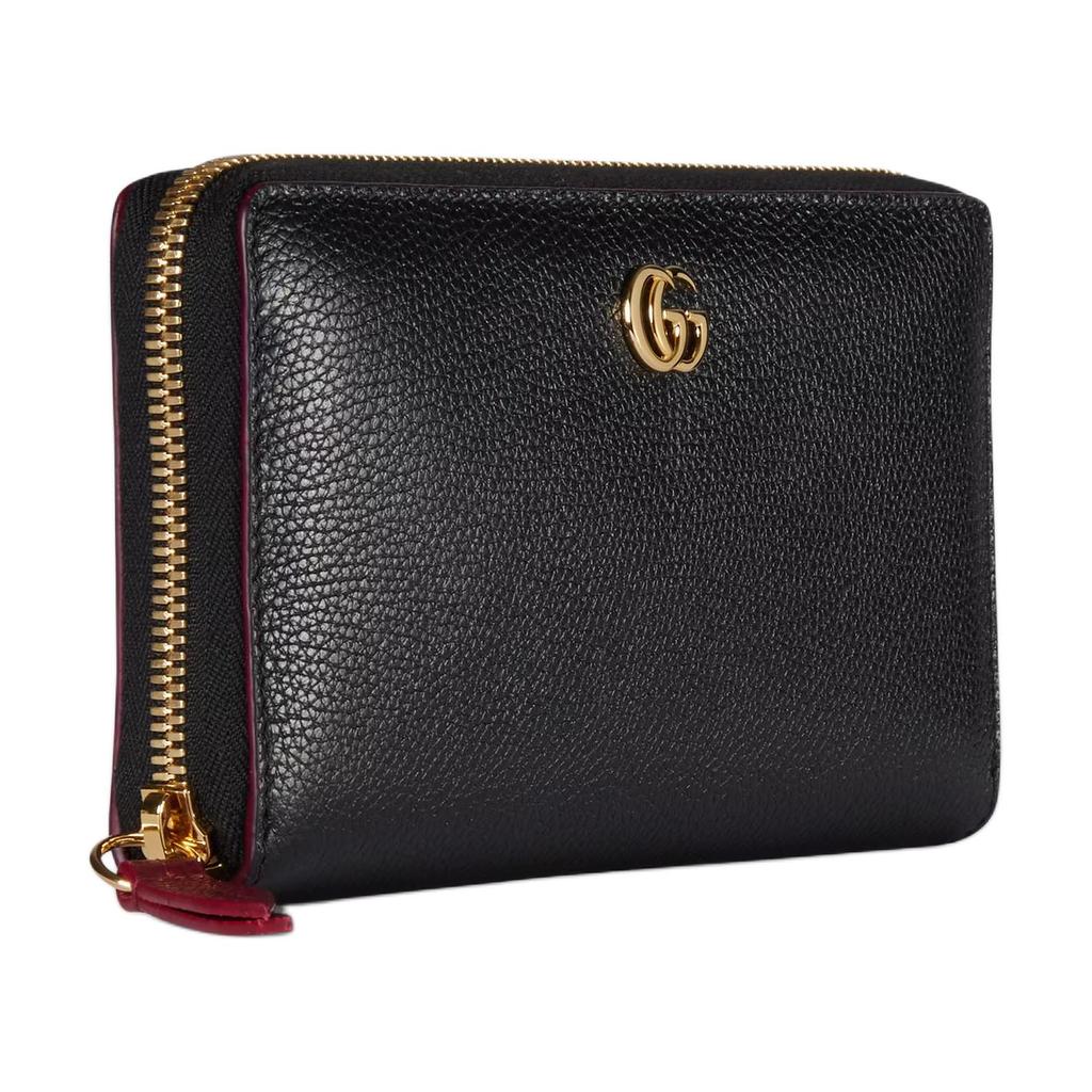Gucci GG Marmont Double G Metal Accessory Leather Wallet Women Wallet Black Red 456117-AAE5F-1062