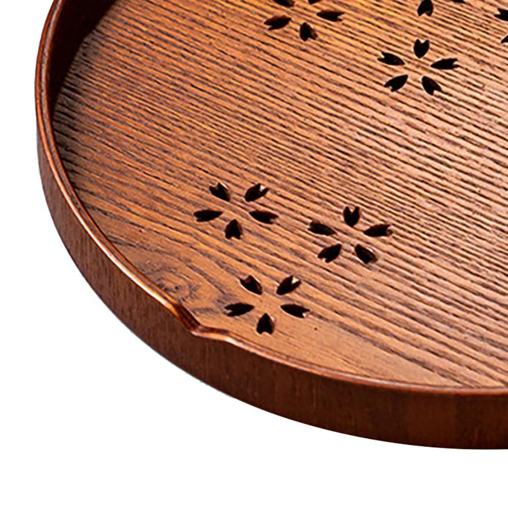 Wooden Material Round Tea Tray Round Shape Cherry Blossom Tray Elegant Matcha Tea Tray Coffee Bar