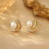 Micro-Inlaid Zircon Pearl Flower Stud Earrings Fashion Light Luxury Temperament Versatile Earrings French Niche Retro Earrings
