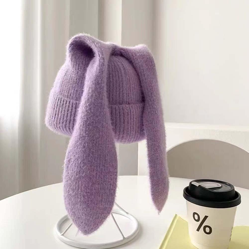 Korean Style Rabbit Ears Cap Elastic Solid Color Knitted Hat Woolen Hat Brimless Beanie Hat Couple