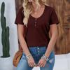 Women's Short Sleeve Solid Color Tops Casual Short Sleeve Tops For Women Summer Button T Shirts Blouse