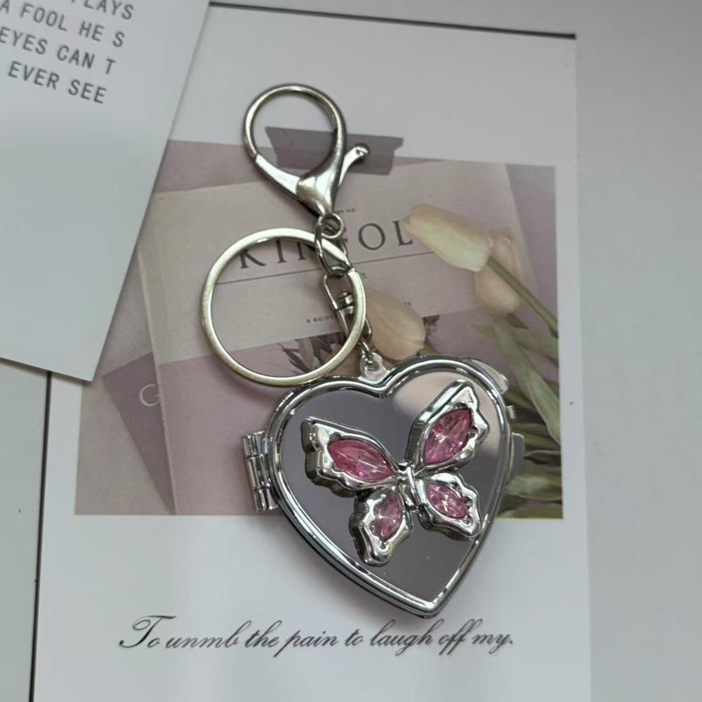 Сумка в форме сердца, подвесной брелок, двустороннее зеркало, косметическое зеркальце, брелок для ключей, милый аксессуар