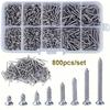 Wood Screw Assortment Kit, Self Tapping Phillips Flat Sheet Metal Screws Set, 800pcs Heavy Duty M2 Self Tapping Screws