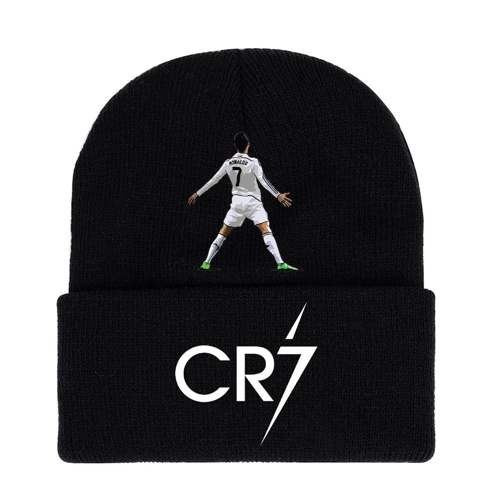 Вязаная черная шапка с принтом CR7, теплая и стильная зимняя шапка для мужчин и женщин