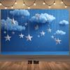 2D plan, 1 piece of starry sky and cloud background cloth, sparkling stars - party decoration in deep blue and white night sky