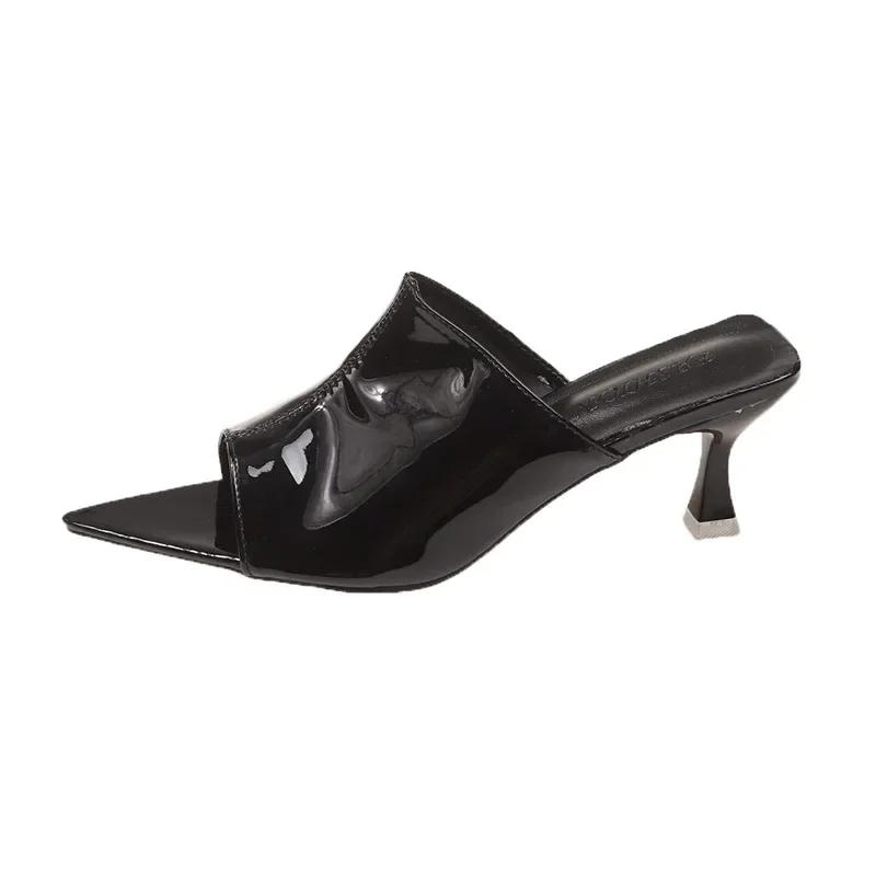 Модные женские шлепанцы на высоком каблуке, летние, с открытым носком, трендовый дизайн, сенсационные туфли-лодочки для юбок, полушлепанцы, модные шлепанцы