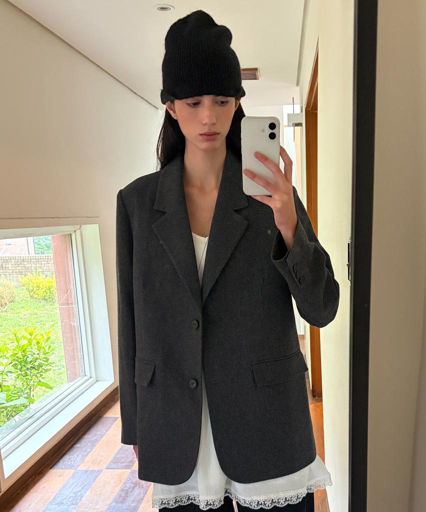 EN OR Wool Single Two Button Jacket - Dark Gray
