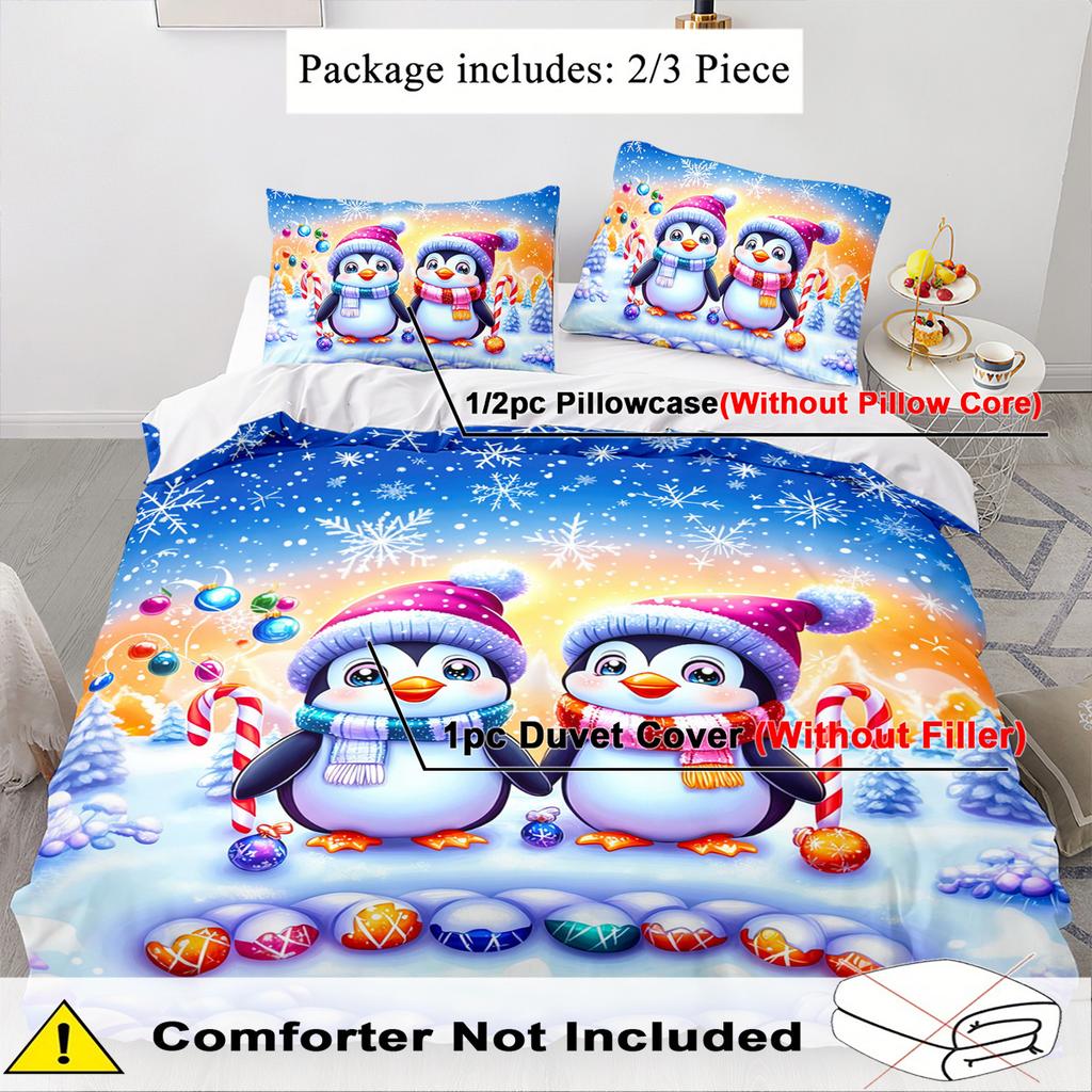 Penguin Theme Down Comforter Cover Set - 2/3pcs Soft Comfortable Breathable Christmas Gift Bedding Set Christmas Animal Print