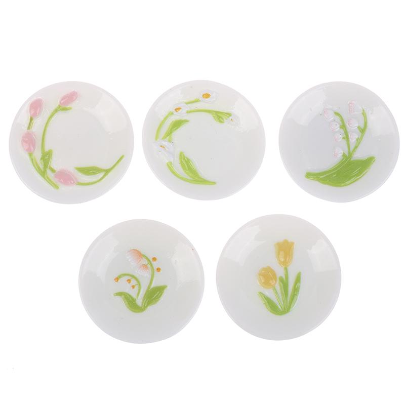 5 шт. 1:12 кукольных домиков, имитация миниатюрных тарелок с рельефным рисунком тюльпана, модель кукольного домика, украшение для кухни, аксессуары для кукольного дома