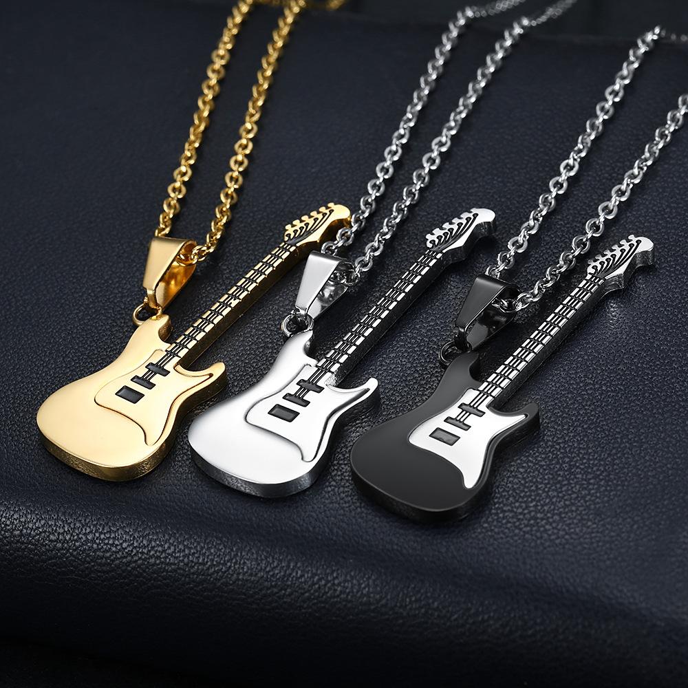 Men Rock Music Chain Necklace Guitar Pendant