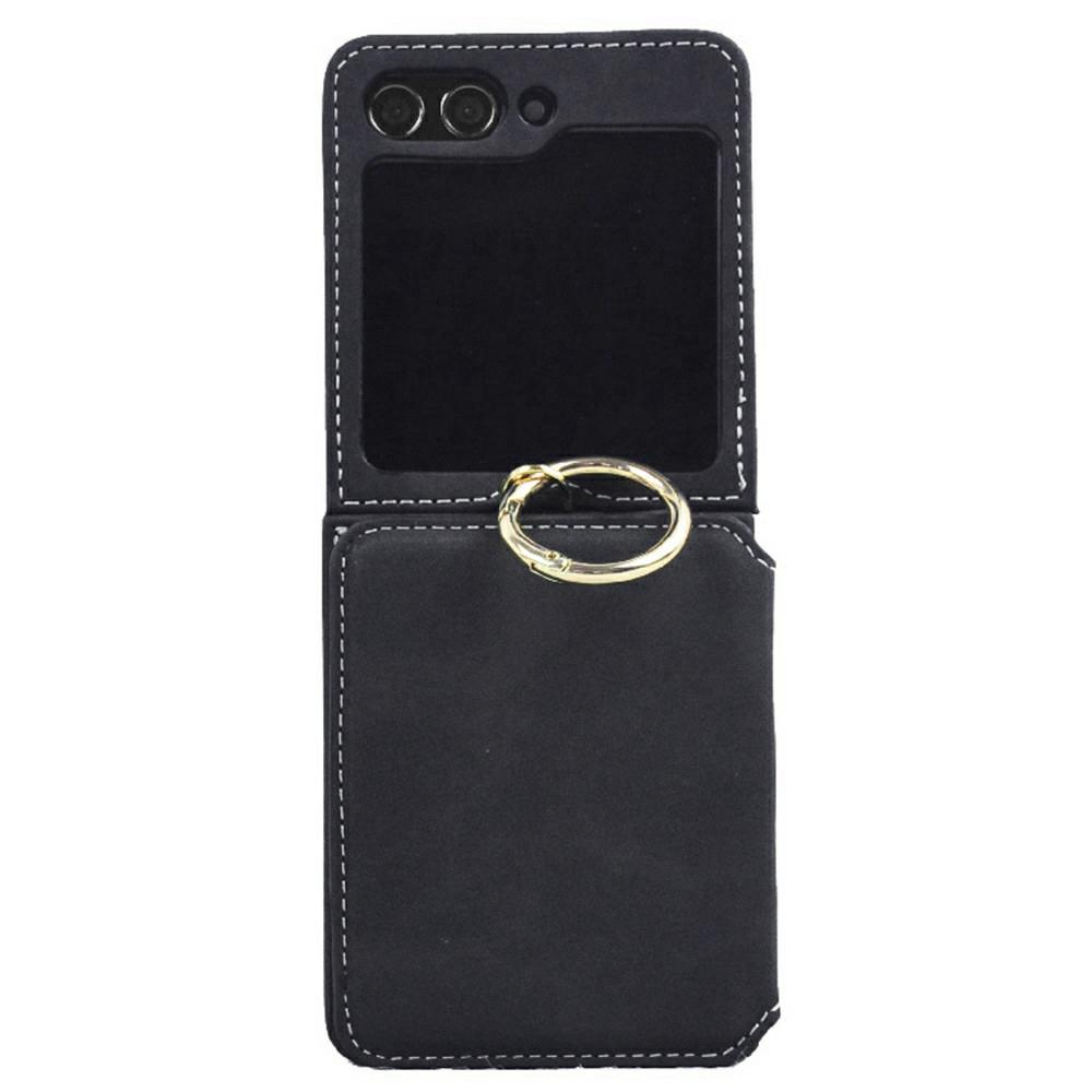 For Samsung Galaxy Z Flip7 5G Case Card Holder Ring Holder Kickstand PU+PC Phone Cover with Chain