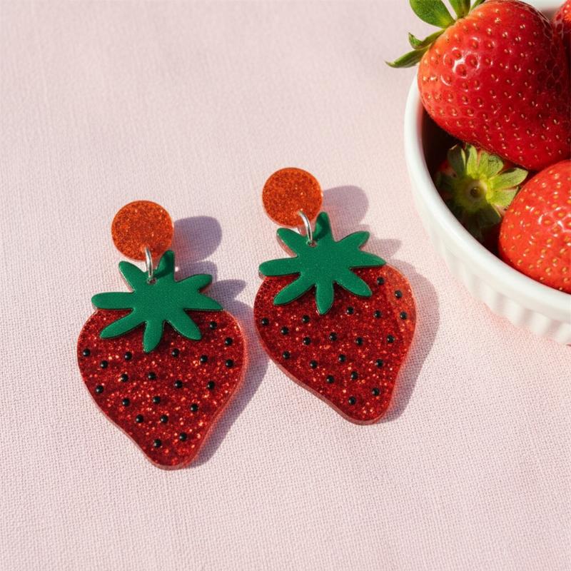 New Lovely Fruit Earrings Mango Strawberry Watermelon Fruit Earrings Sparkling Acrylic Earrings Jewelry Accessory Gifts