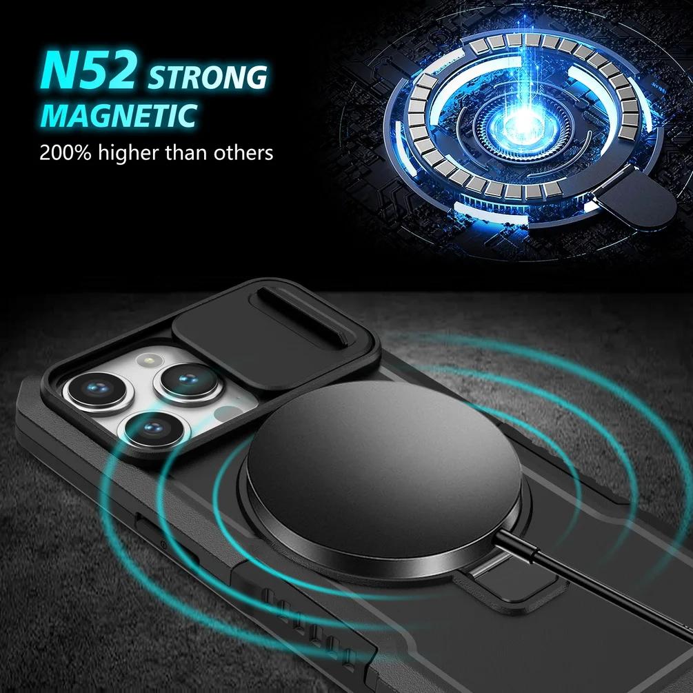 Чехол Magsafe с магнитной адсорбцией для iPhone 15 Pro Max iPhone14 Plus 13 Pro 12 11 Pro, металлический держатель, выдвижная защитная крышка для камеры