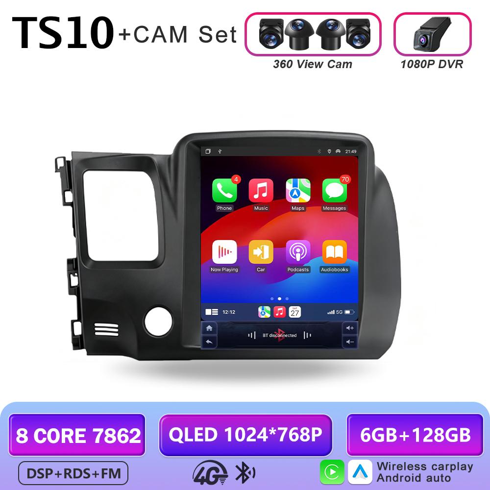 Autoradio Android16 pour Honda Civic 8 2005 2006 2007 2008 2009 2010 2011 2012 Lecteur Multimédia Vidéo GPS Navigation Bluetooth