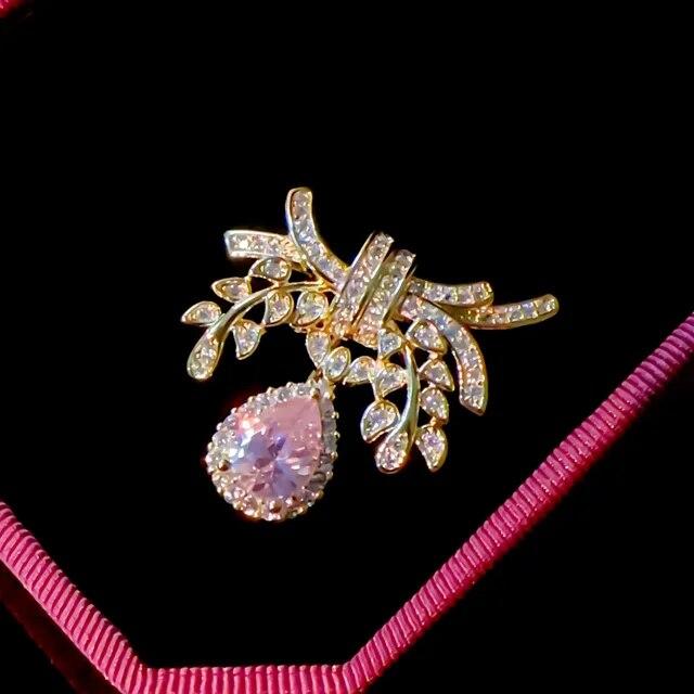 Fashion Classic Geometric Pin Flower Brooch Emerald Bow Water Drop Micro-inlay Zircon Corsage Female Personality Accessories