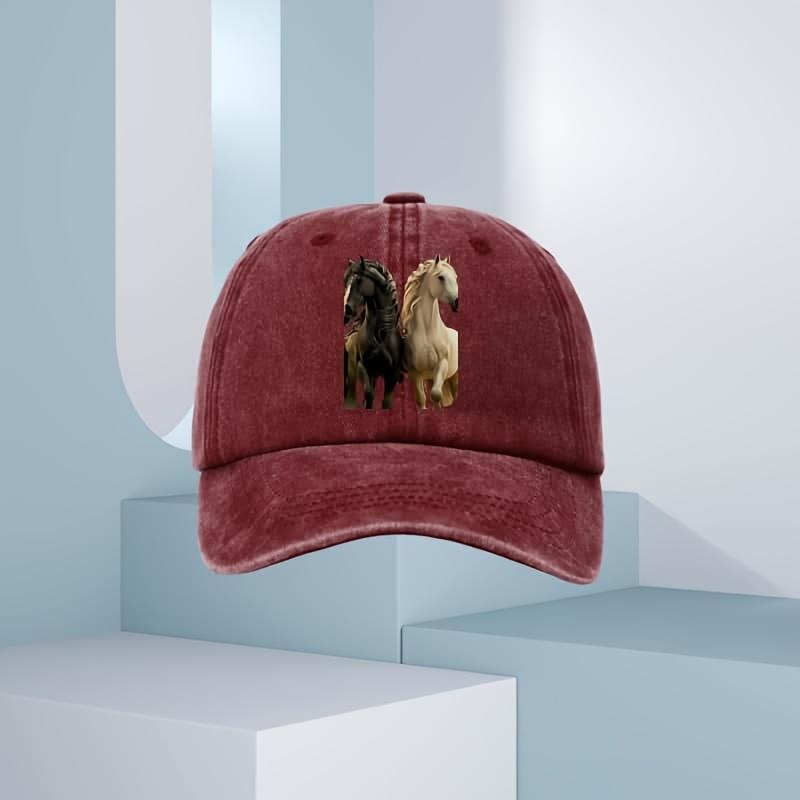 Men's 3D Horse Print Baseball Cap, Fashionable for All Seasons, Black and White Horse Design
