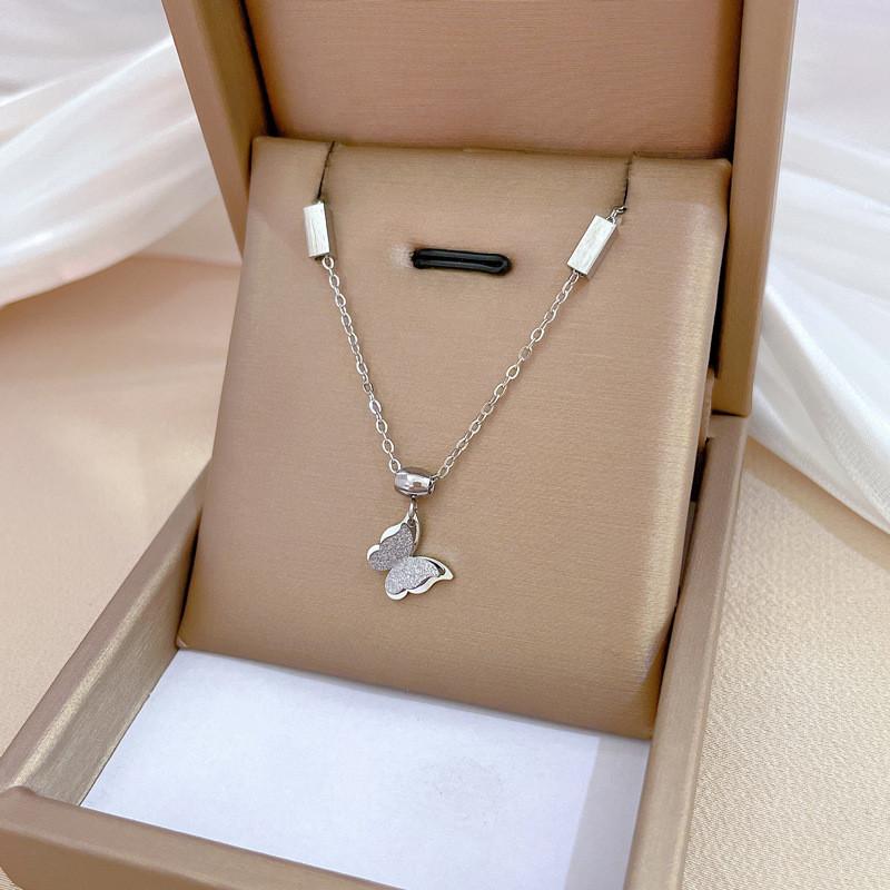 Light Luxury Butterfly Heart Zircon Pendant Necklace Stainless Steel Trendy Geometric Choker Jewelry Party Gifts For Women Girls