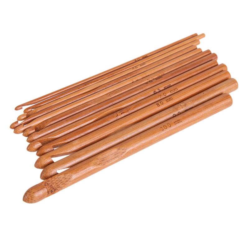 1Set/12pcs Carbonized Round Bamboo Crochet Sweater Needle Crochet Knitting Tool