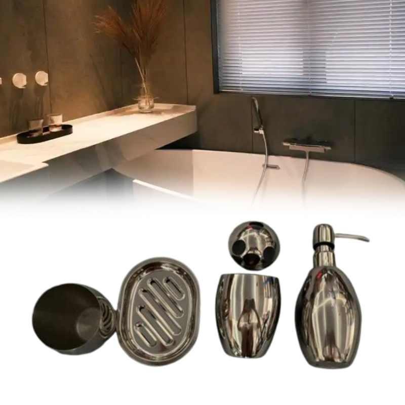 Stainless Steel Bathroom Set Storage Lotion Bottle Washbasin Cup Tool Durable